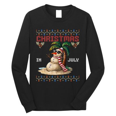 Christmas In July Santa Clause Snowman Beach Vacation Long Sleeve Shirt