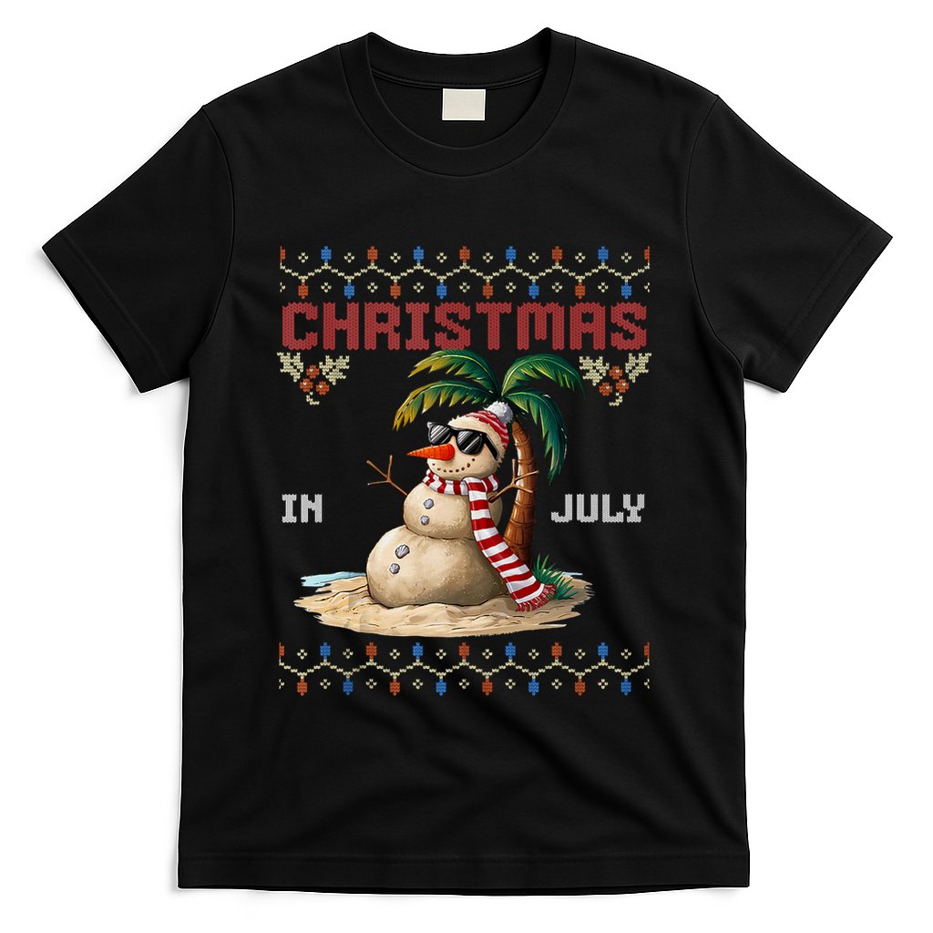 Christmas In July Santa Clause Snowman Beach Vacation T-Shirt