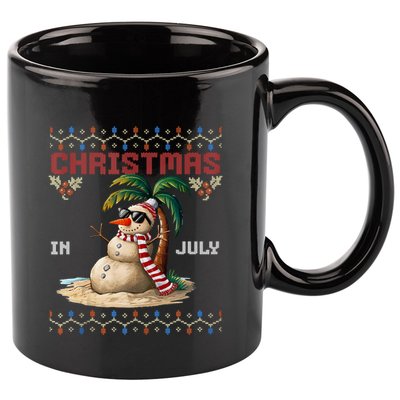 Christmas In July Santa Clause Snowman Beach Vacation 11oz C Handle Ceramic Mug
