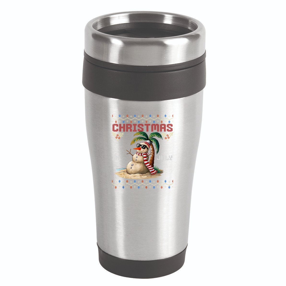 Christmas In July Santa Clause Snowman Beach Vacation 16oz Travel Tumbler