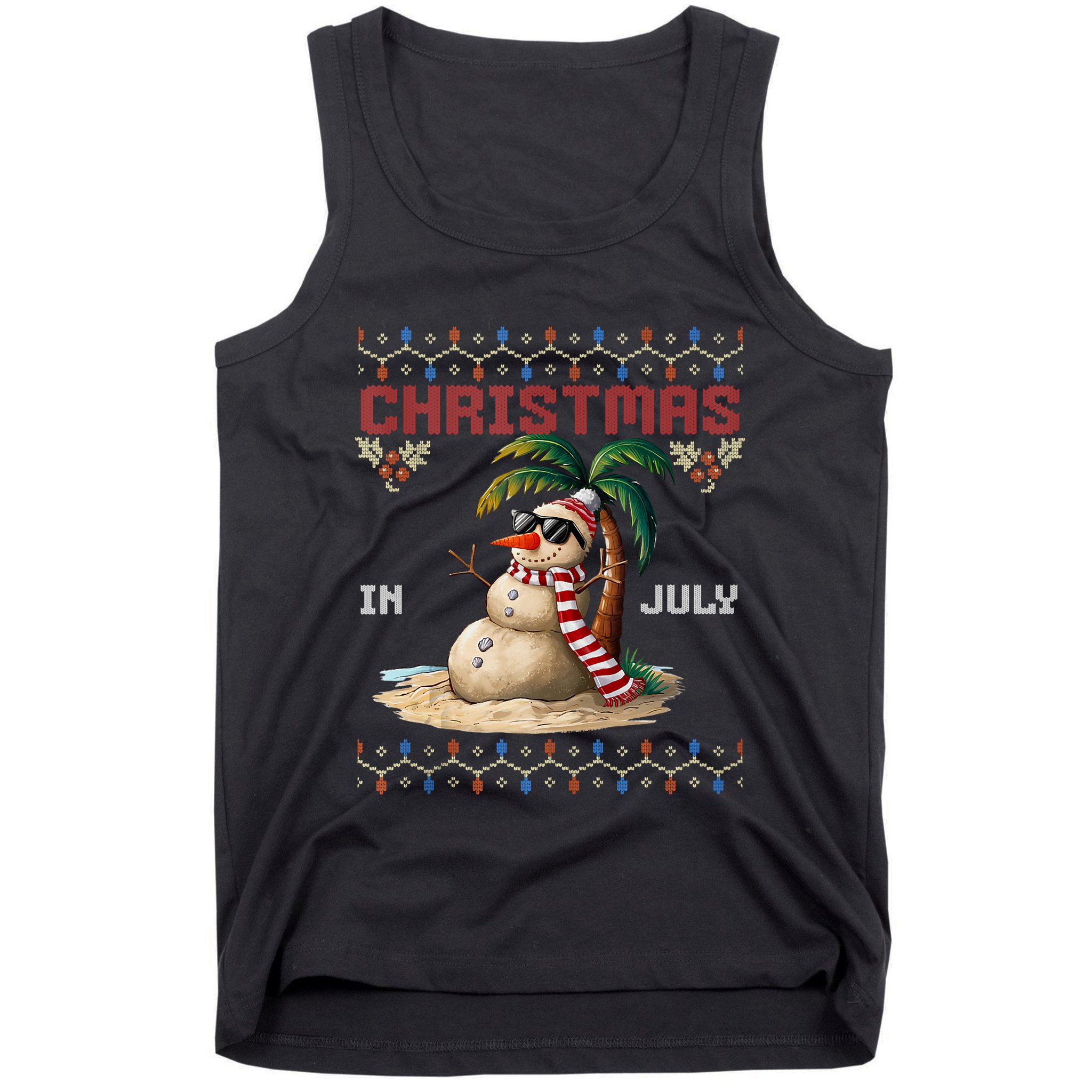 Christmas In July Santa Clause Snowman Beach Vacation Tank Top