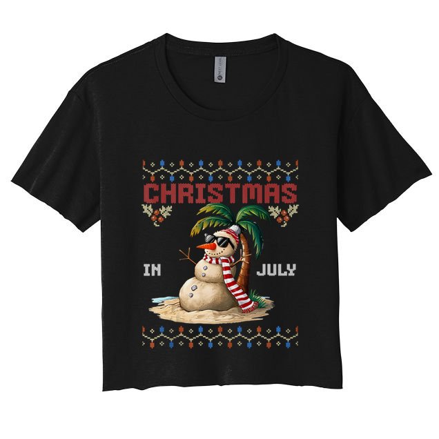 Christmas In July Santa Clause Snowman Beach Vacation Crop Top
