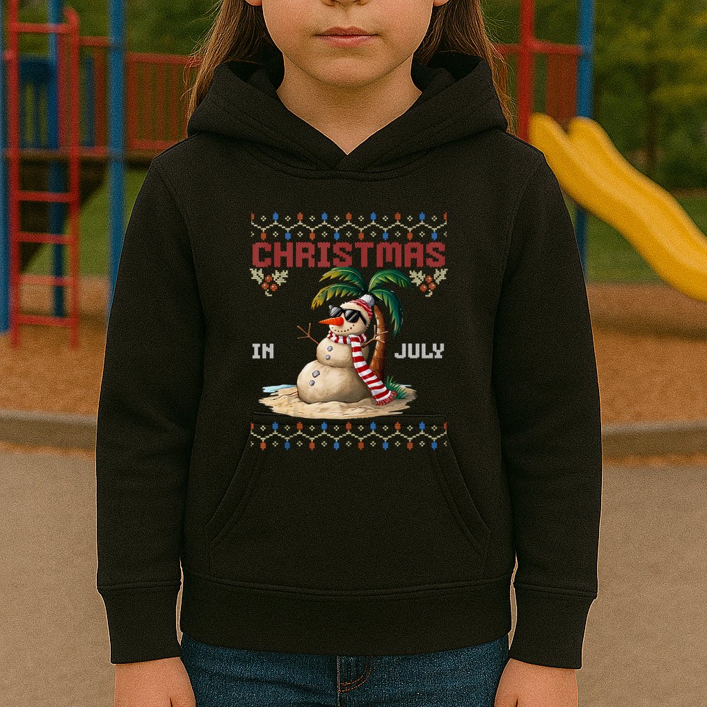 Christmas In July Santa Clause Snowman Beach Vacation Kids Hoodie