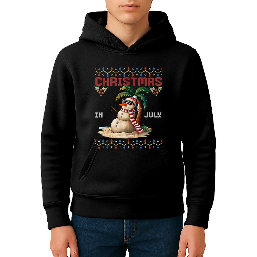 Christmas In July Santa Clause Snowman Beach Vacation Kids Hoodie