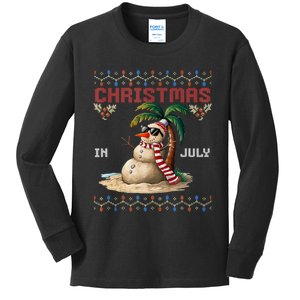 Christmas In July Santa Clause Snowman Beach Vacation Kids Long Sleeve Shirt