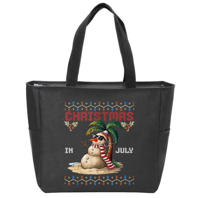 Christmas In July Santa Clause Snowman Beach Vacation Zip Tote Bag