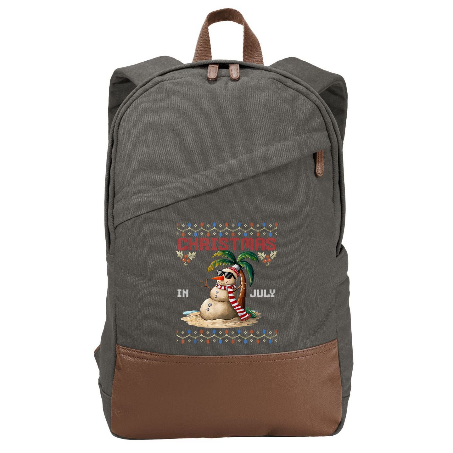 Christmas In July Santa Clause Snowman Beach Vacation Cotton Canvas Backpack