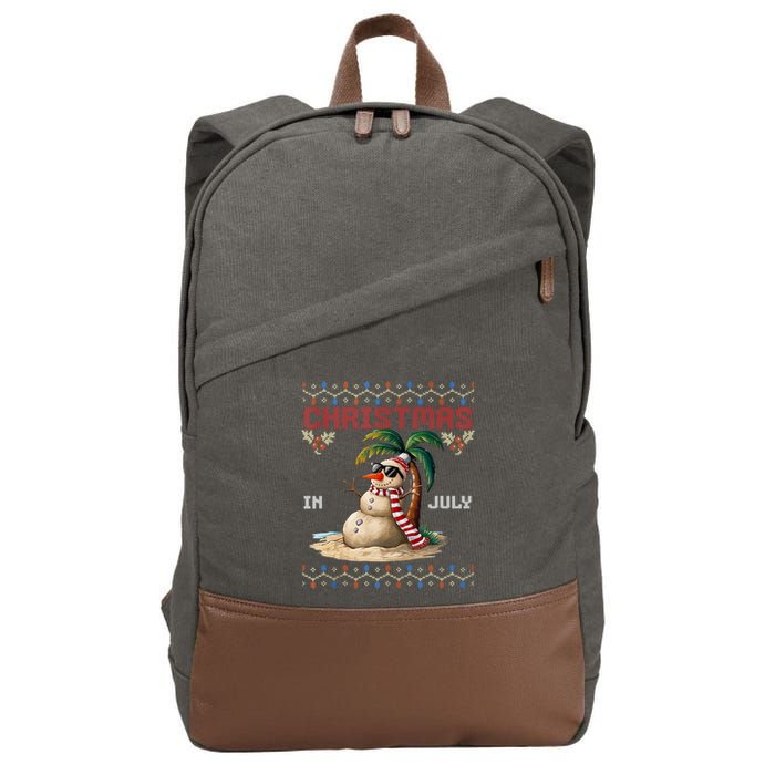 Christmas In July Santa Clause Snowman Beach Vacation Cotton Canvas Backpack