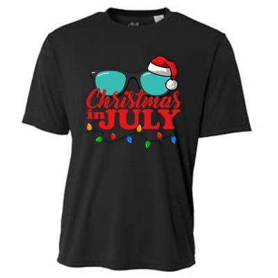 Christmas In July Santa Hat Sunglasses Summer Celebration Cooling Performance Crew T-Shirt