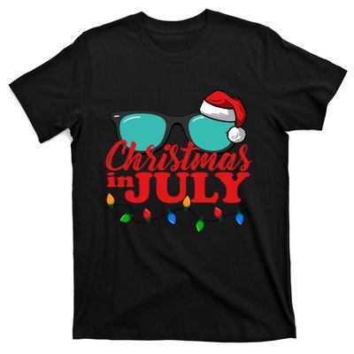 Christmas In July Santa Hat Sunglasses Summer Celebration T-Shirt