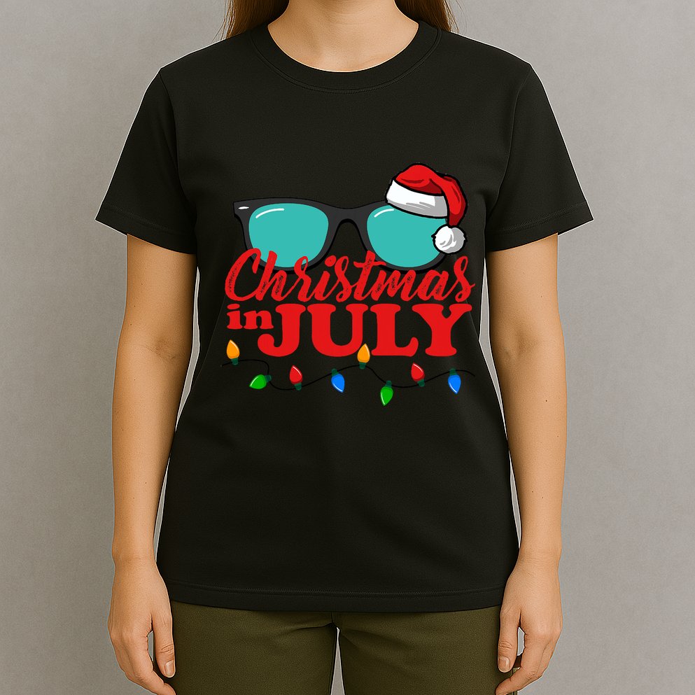 Christmas In July Santa Hat Sunglasses Summer Celebration T-Shirt
