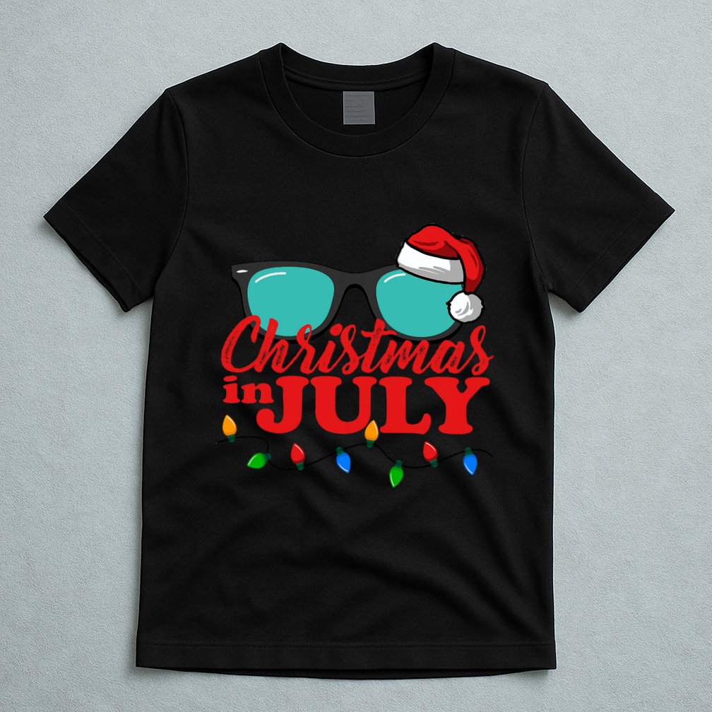 Christmas In July Santa Hat Sunglasses Summer Celebration T-Shirt