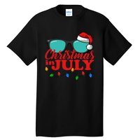 Christmas In July Santa Hat Sunglasses Summer Celebration Tall T-Shirt