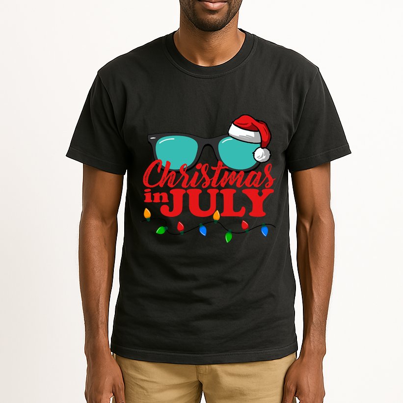 Christmas In July Santa Hat Sunglasses Summer Celebration Tall T-Shirt