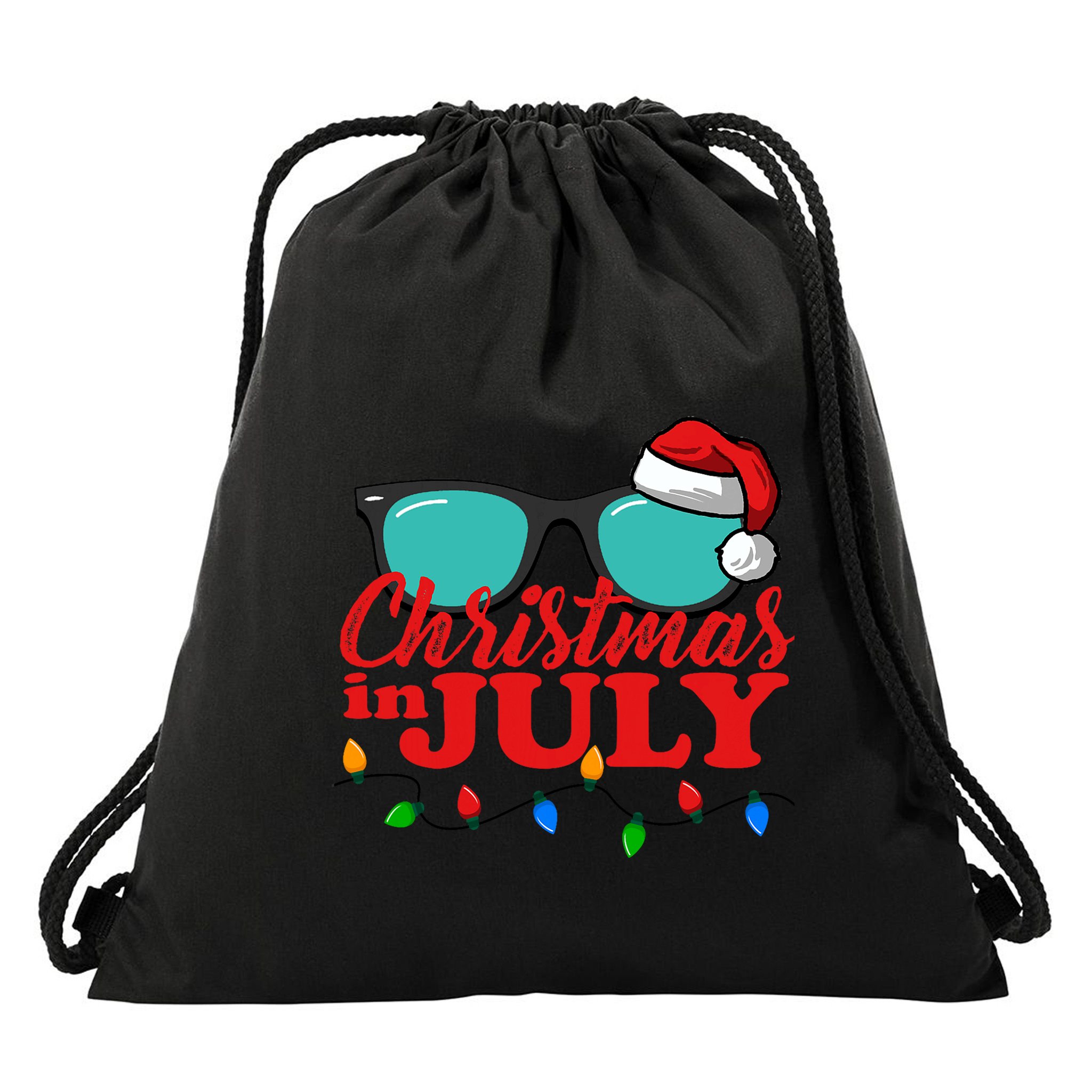 Christmas In July Santa Hat Sunglasses Summer Celebration Drawstring Bag