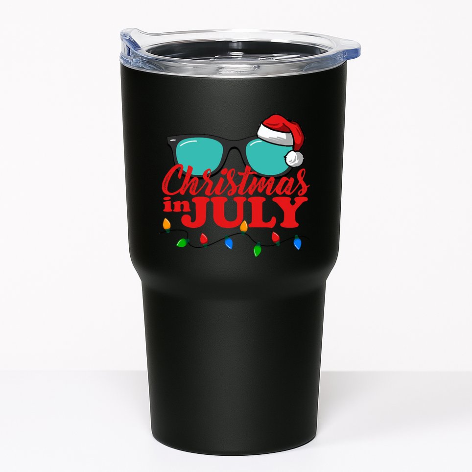 Christmas In July Santa Hat Sunglasses Summer Celebration Tumbler