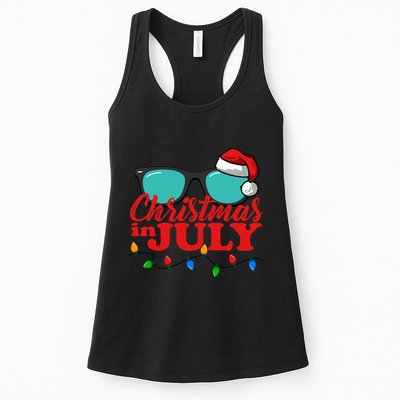 Christmas In July Santa Hat Sunglasses Summer Celebration Womens Tank Top