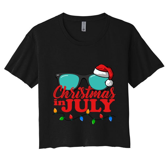 Christmas In July Santa Hat Sunglasses Summer Celebration Crop Top