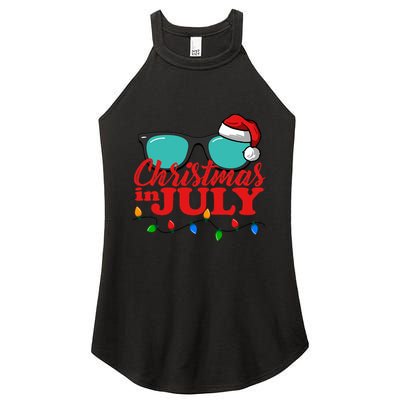 Christmas In July Santa Hat Sunglasses Summer Celebration Women's Perfect Tri Rocker Tank