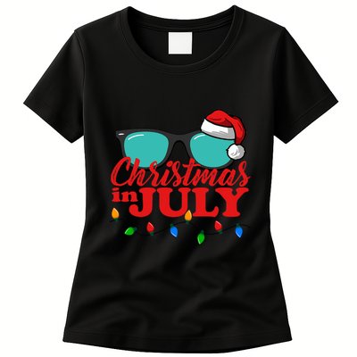 Christmas In July Santa Hat Sunglasses Summer Celebration Womens T-Shirt