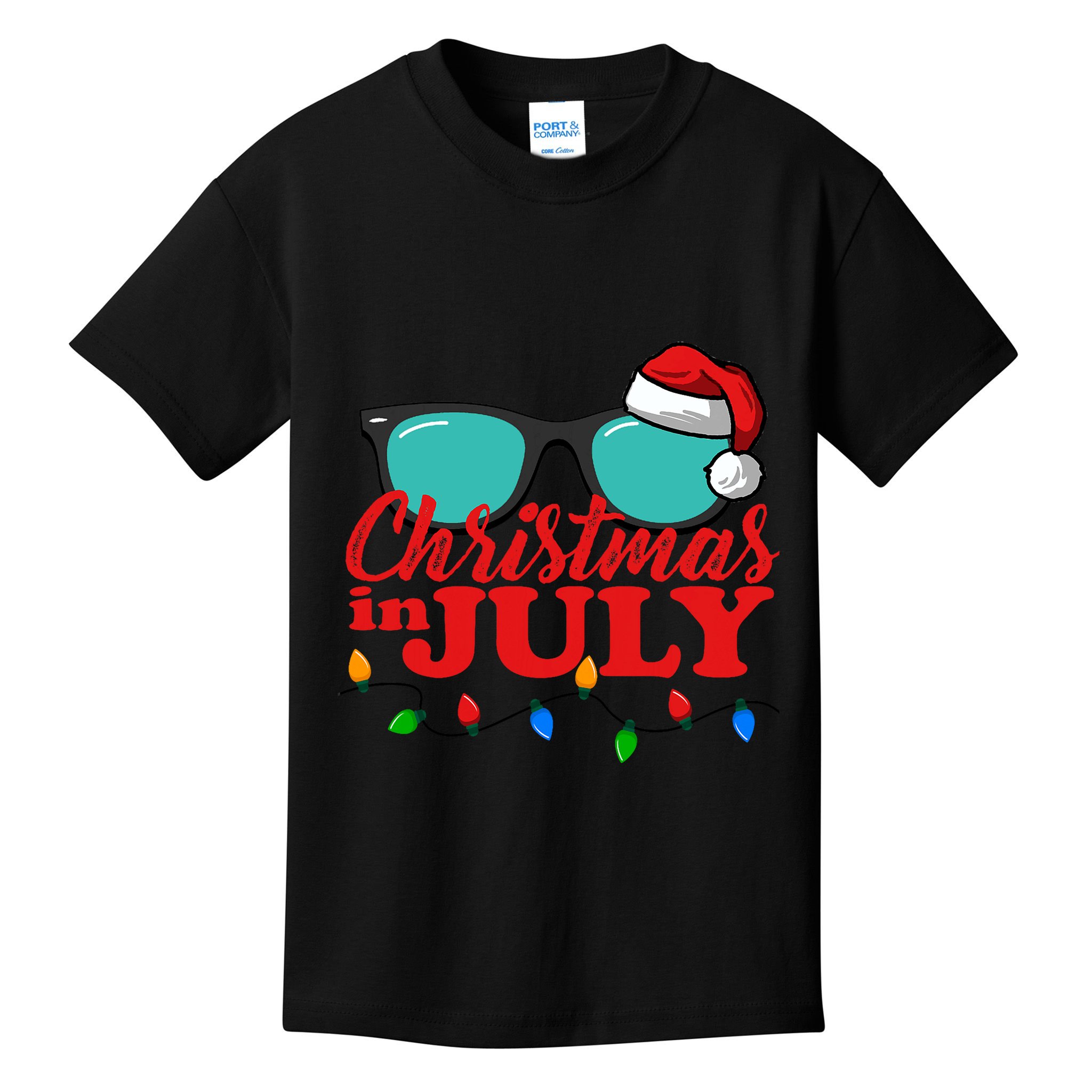Christmas In July Santa Hat Sunglasses Summer Celebration Kids T-Shirt