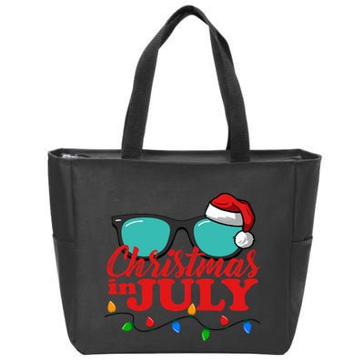 Christmas In July Santa Hat Sunglasses Summer Celebration Zip Tote Bag