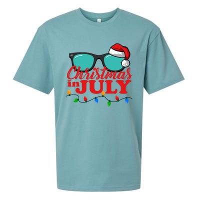 Christmas In July Santa Hat Sunglasses Summer Celebration Sueded Cloud Jersey T-Shirt