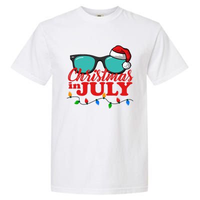 Christmas In July Santa Hat Sunglasses Summer Celebration Garment-Dyed Heavyweight T-Shirt