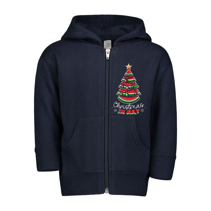 Christmas In July Watermelon Xmas Tree Summer Toddler Zip Fleece Hoodie