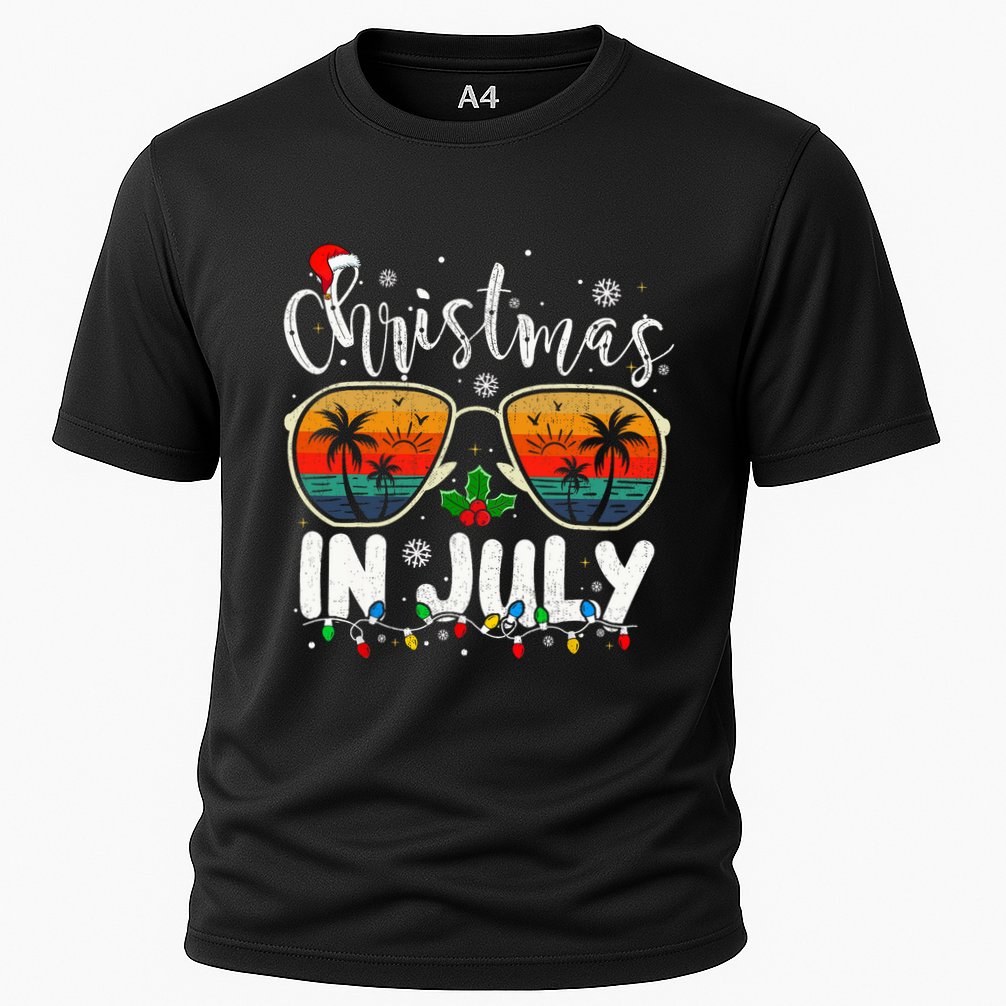 Christmas In July Santa Hat Sunglasses Summer Vacation Beach Performance Shirt
