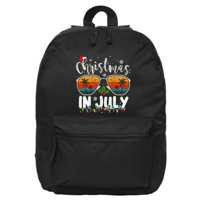 Christmas In July Santa Hat Sunglasses Summer Vacation Beach 16 in Basic Backpack