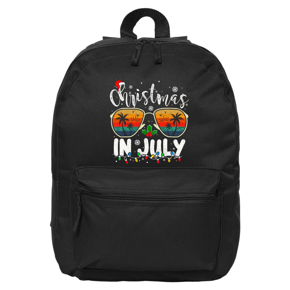 Christmas In July Santa Hat Sunglasses Summer Vacation Beach 16 in Basic Backpack