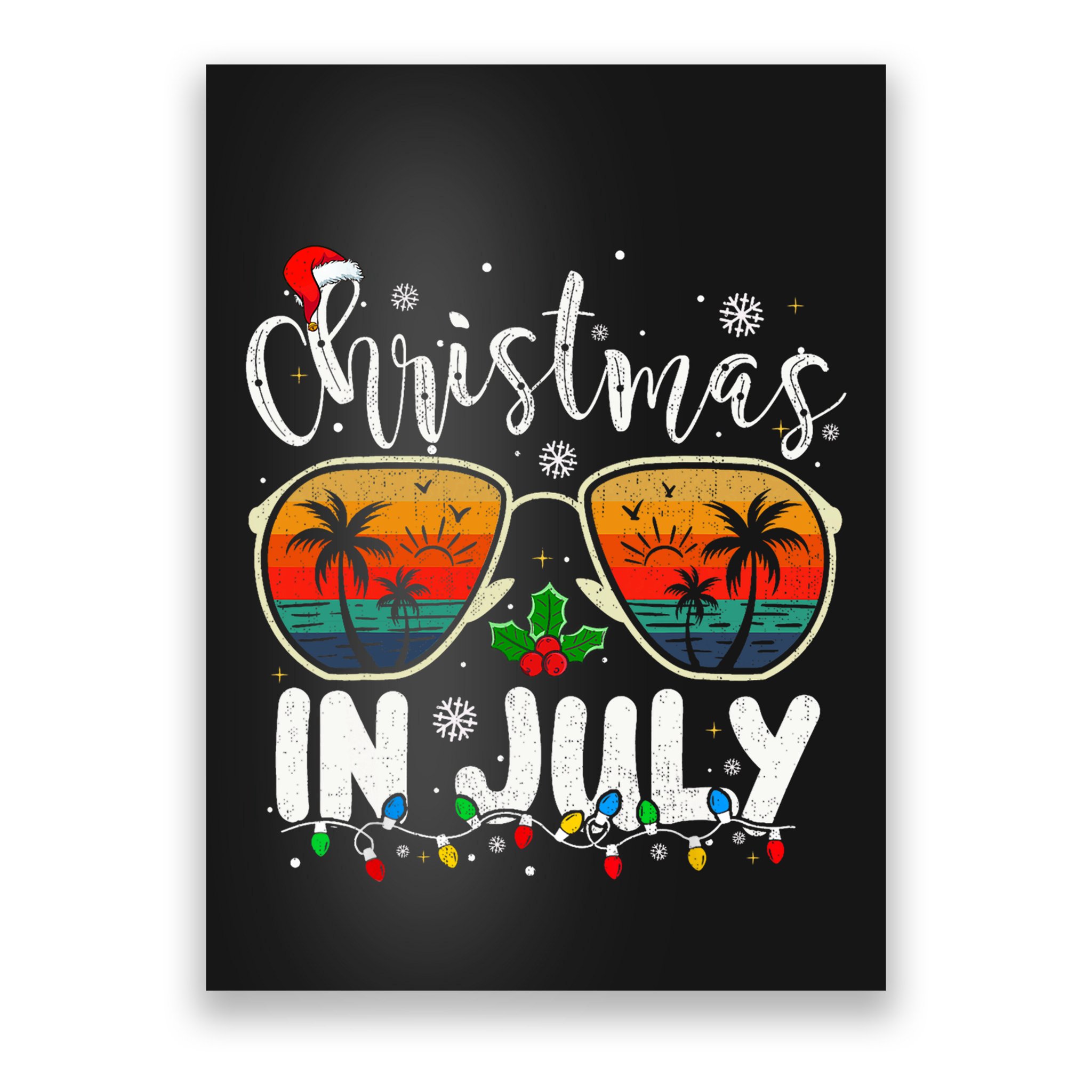 Christmas In July Santa Hat Sunglasses Summer Vacation Beach Poster