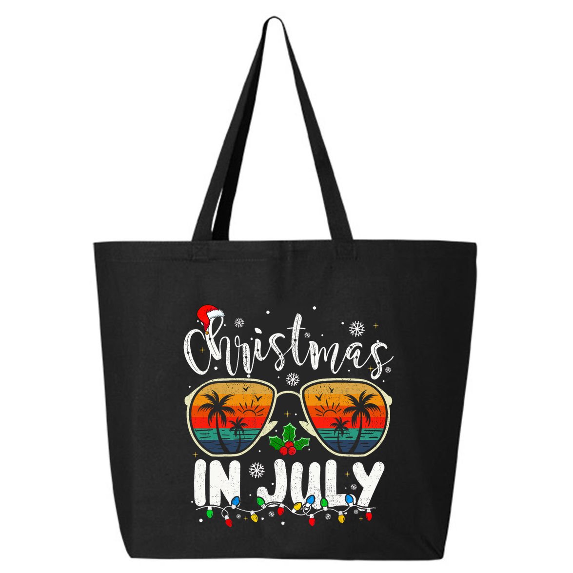 Christmas In July Santa Hat Sunglasses Summer Vacation Beach 25L Jumbo Tote