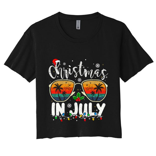 Christmas In July Santa Hat Sunglasses Summer Vacation Beach Crop Top