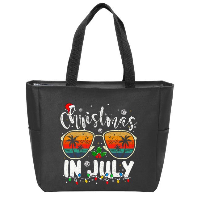 Christmas In July Santa Hat Sunglasses Summer Vacation Beach Zip Tote Bag