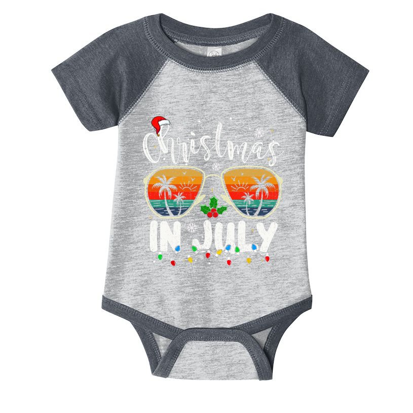 Christmas In July Santa Hat Sunglasses Summer Vacation Beach Infant Baby Jersey Bodysuit