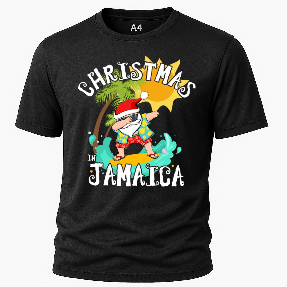 Christmas In Jamaica Dabbing Santa Family Vacation Gift Cooling Performance Crew T-Shirt
