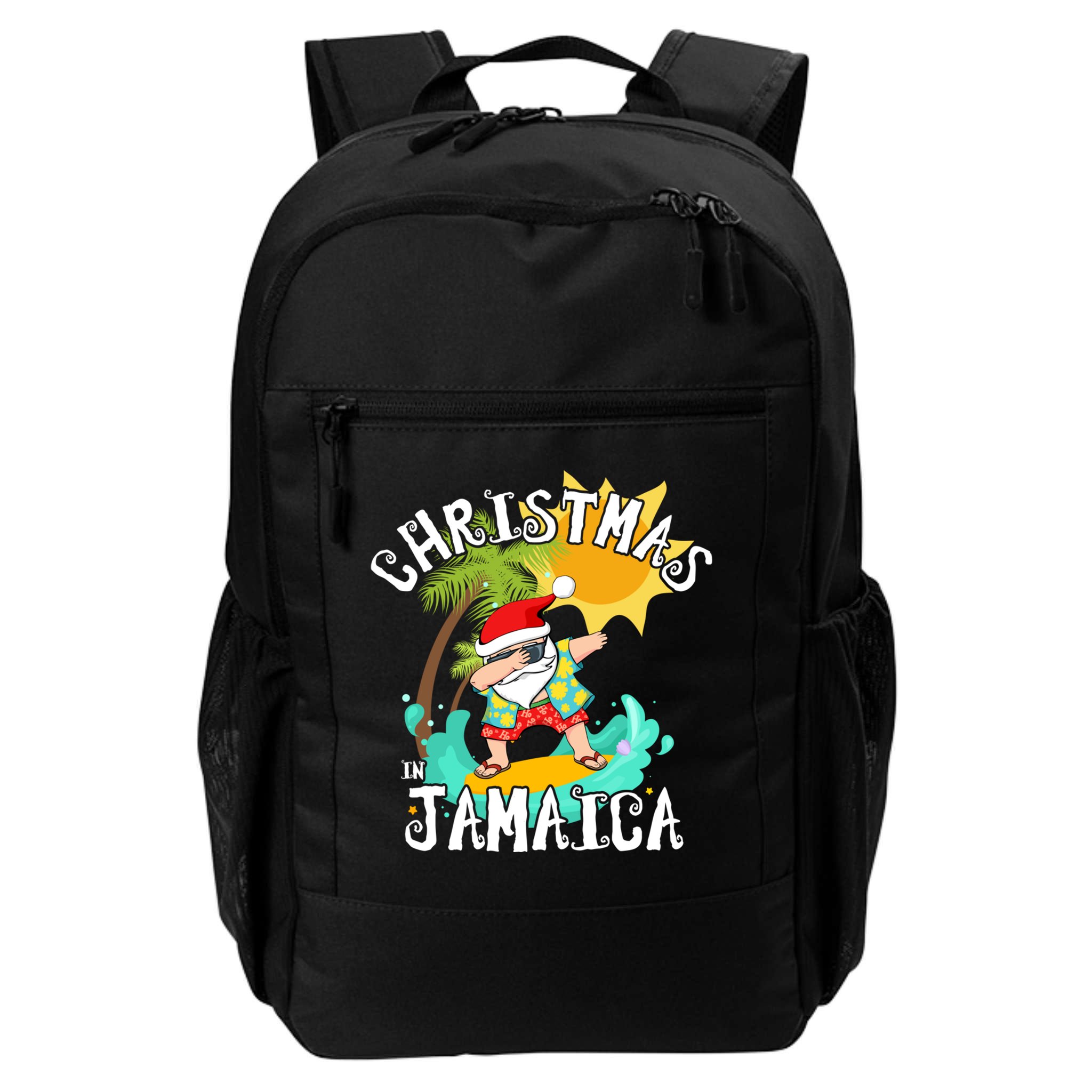Christmas In Jamaica Dabbing Santa Family Vacation Gift Backpack
