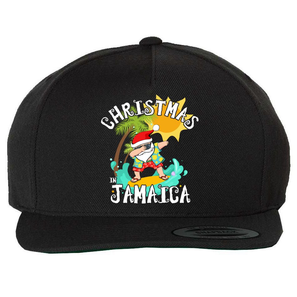 Christmas In Jamaica Dabbing Santa Family Vacation Gift Wool Snapback Cap