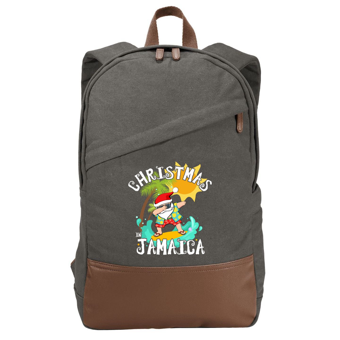Christmas In Jamaica Dabbing Santa Family Vacation Gift Cotton Canvas Backpack