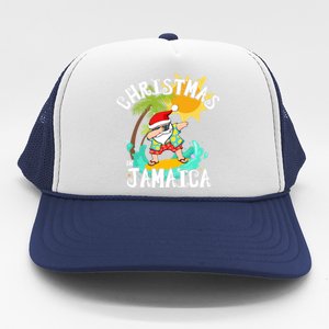 Christmas In Jamaica Dabbing Santa Family Vacation Gift Trucker Hat