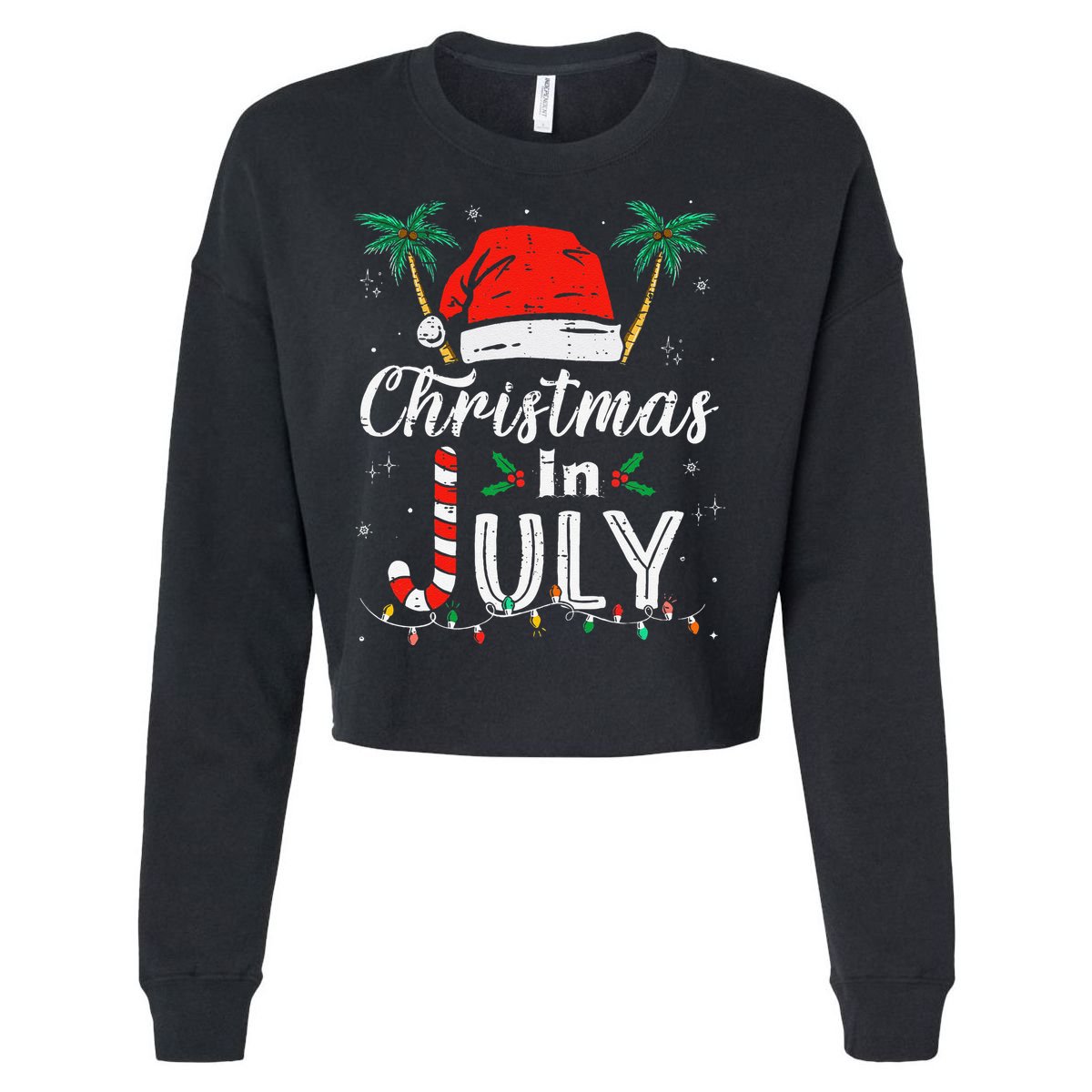Christmas In July Santa Hat Funny Xmas Cropped Pullover Crew