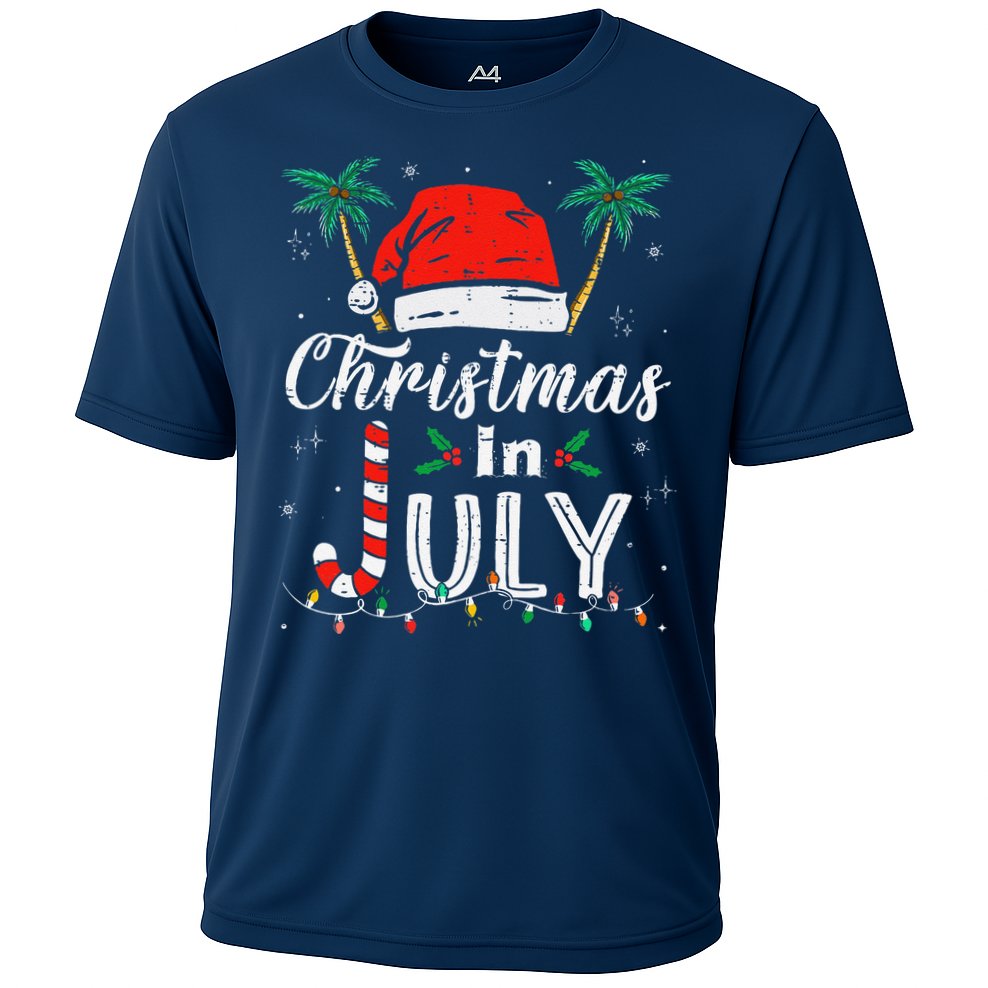 Christmas In July Santa Hat Funny Xmas Cooling Performance Crew T-Shirt