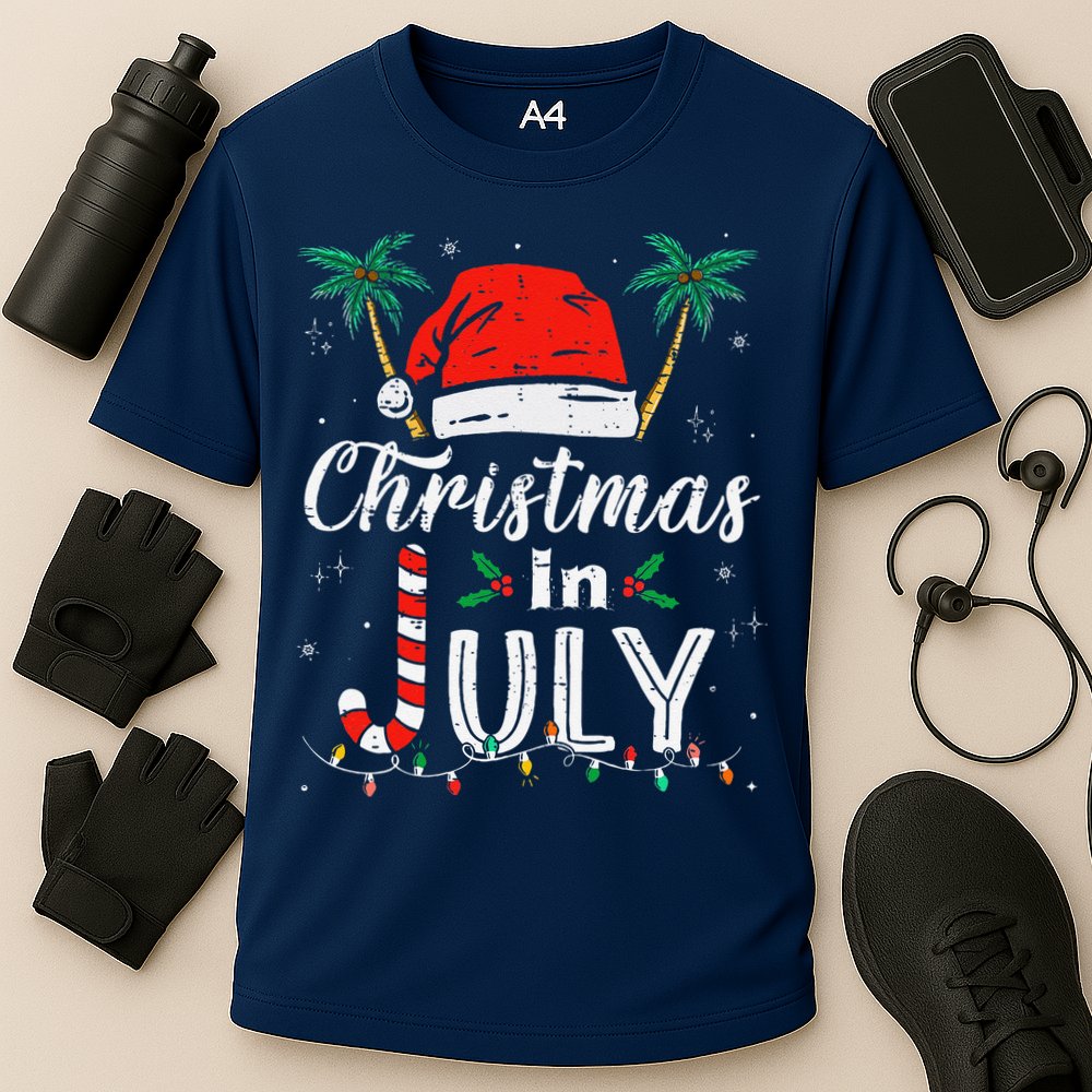 Christmas In July Santa Hat Funny Xmas Cooling Performance Crew T-Shirt