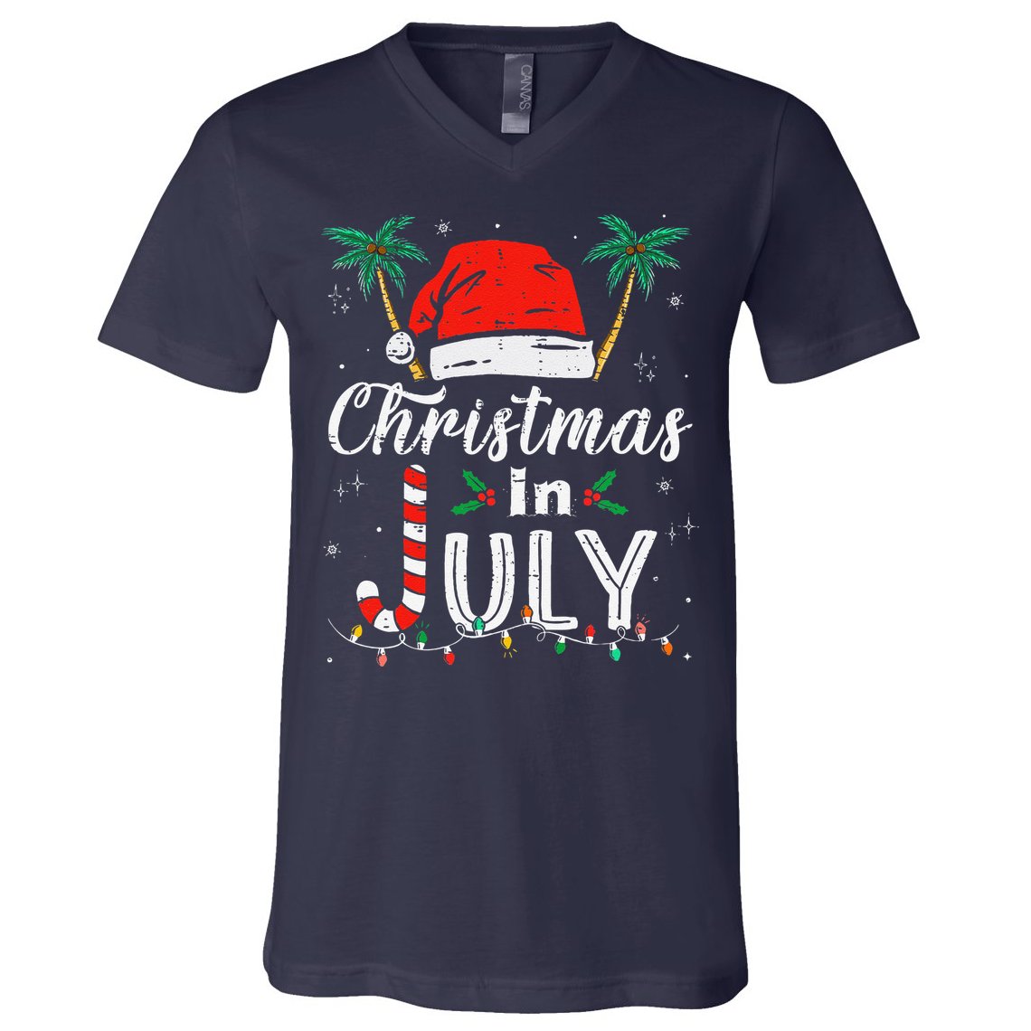 Christmas In July Santa Hat Funny Xmas V-Neck T-Shirt