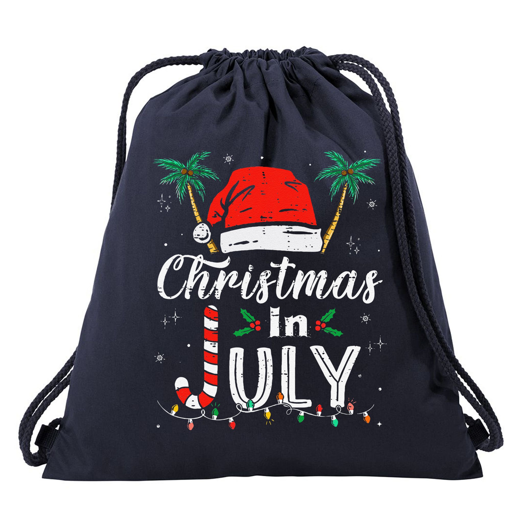 Christmas In July Santa Hat Funny Xmas Drawstring Bag