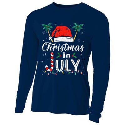 Christmas In July Santa Hat Funny Xmas Cooling Performance Long Sleeve Crew