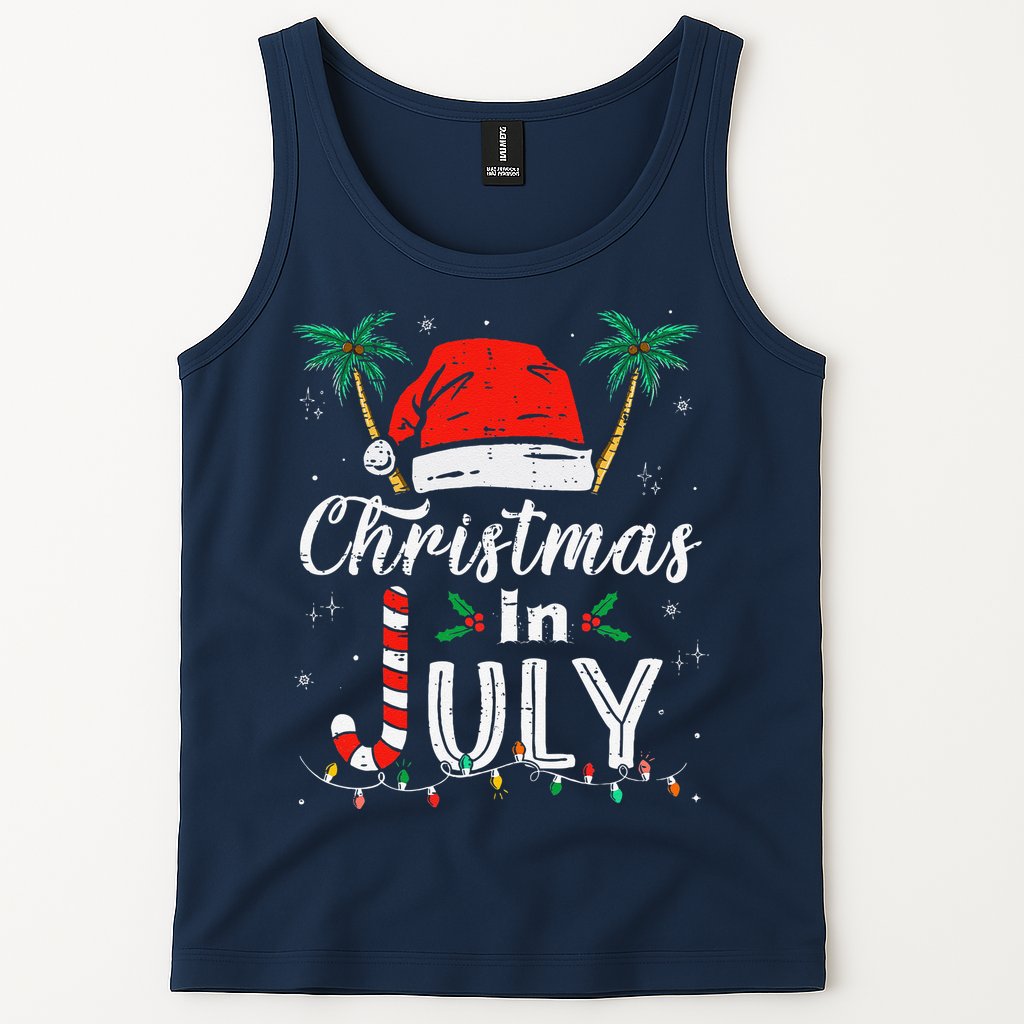 Christmas In July Santa Hat Funny Xmas Tank Top