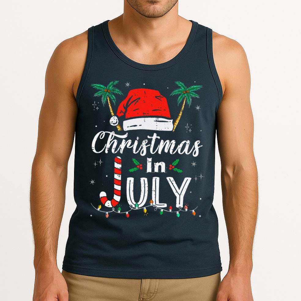 Christmas In July Santa Hat Funny Xmas Tank Top